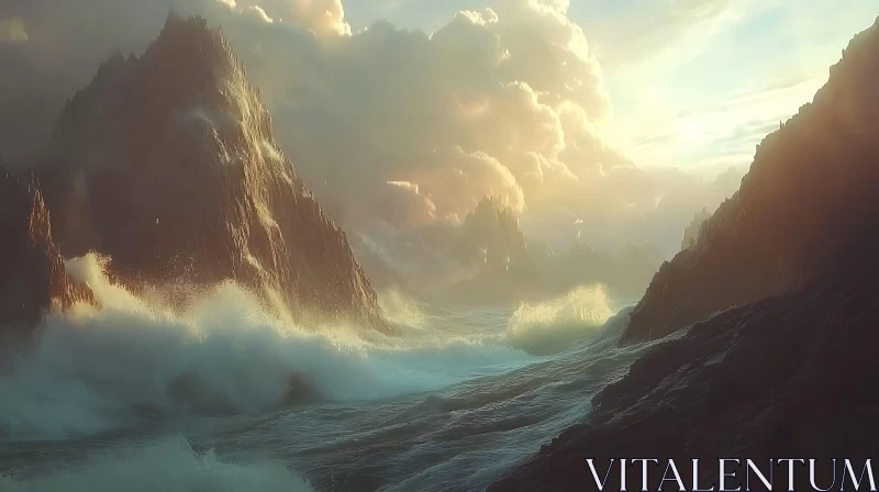 AI ART Coastal Cliffs and Crashing Waves