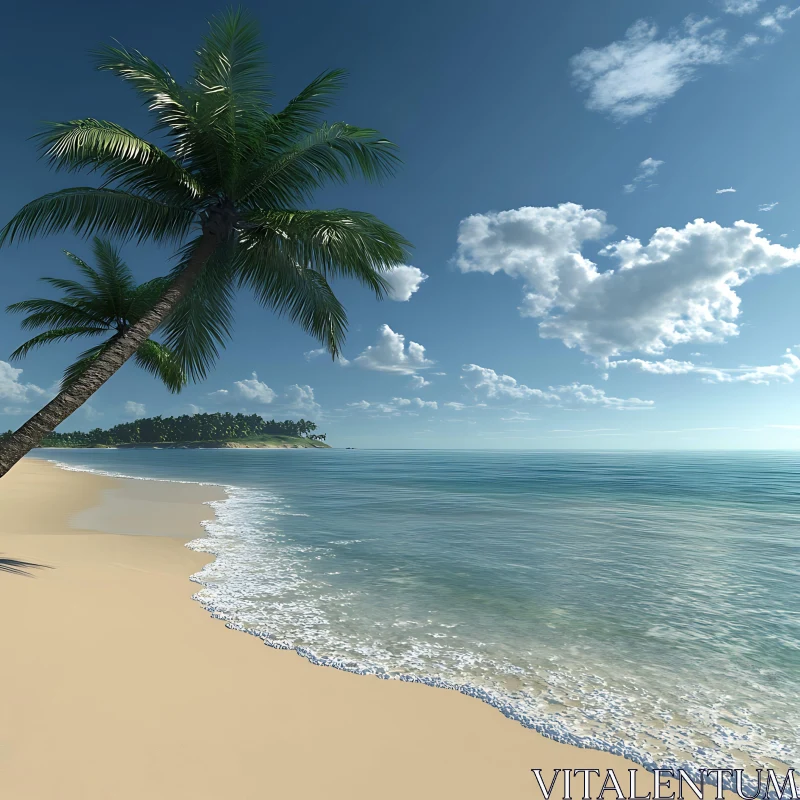 AI ART Seascape with Palm Trees and Island View