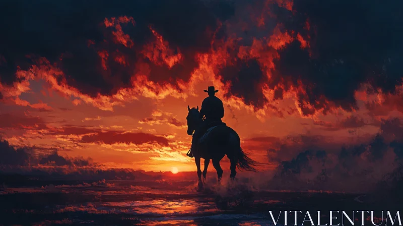 AI ART Silhouette of a Cowboy at Sunset