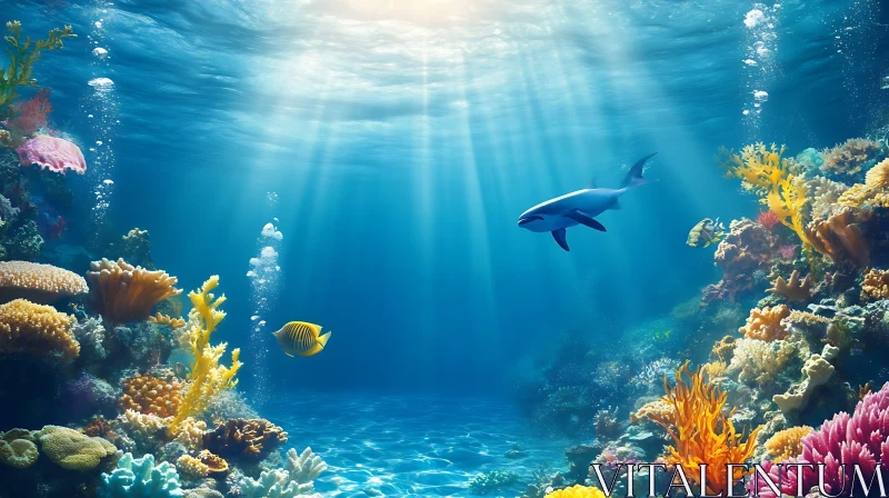 AI ART Dolphin and Fish in a Coral Reef