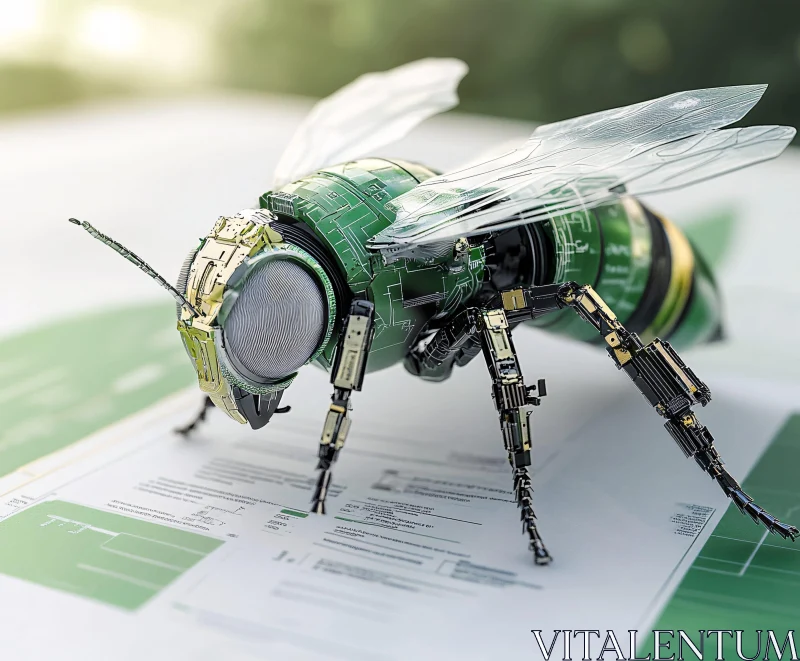 Cybernetic Bee on Technical Blueprint AI Image