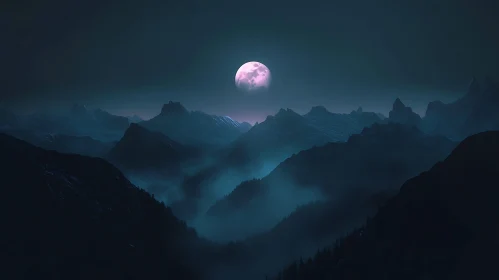 Mystic Moonlight Over Mountain Peaks