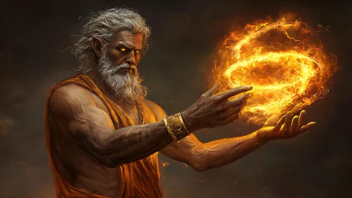 Ancient Wizard Casting Fire Spell