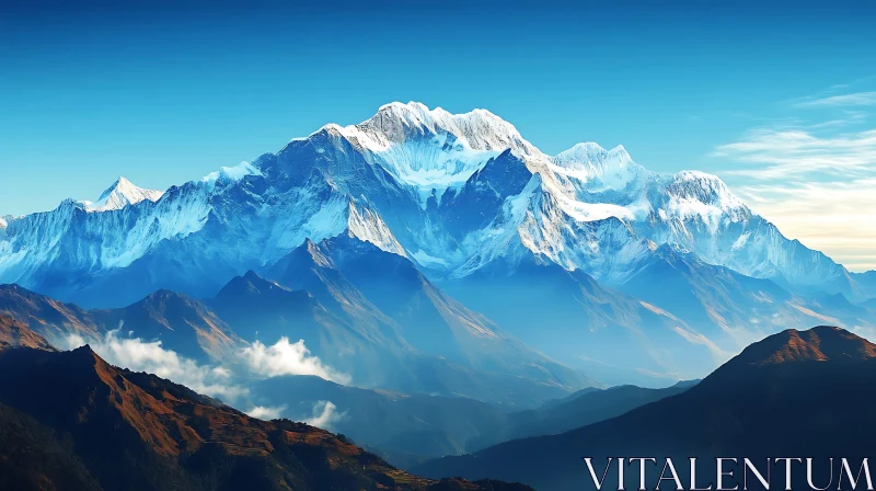 AI ART Majestic Mountain Range with Snow-Covered Peaks