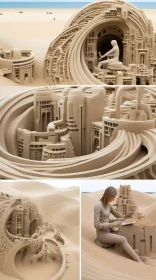 Futuristic Cityscape Sand Sculptures in High Detail