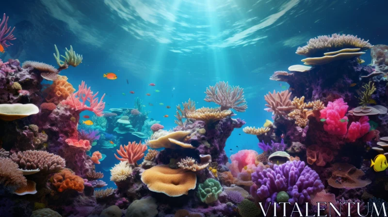 Underwater Coral Reef with Colorful Fish and Sunlight AI Image