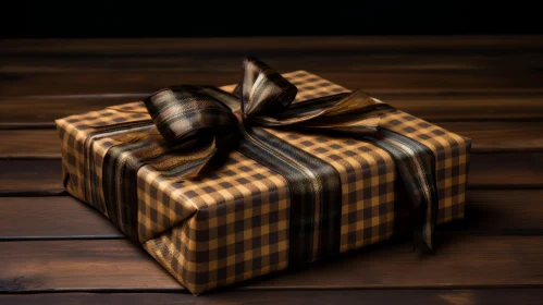 Unique and Artistic Brown and Black Gift Box on Wooden Background