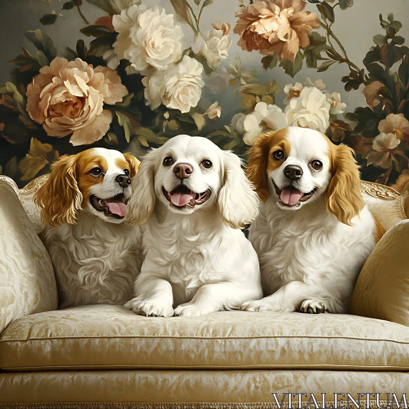 Dogs Sitting on Elegant Couch AI Image