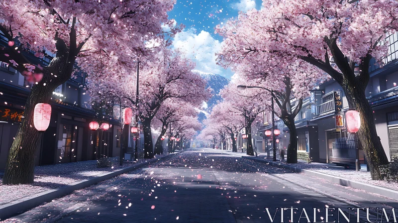 AI ART Serene Cherry Blossom Street