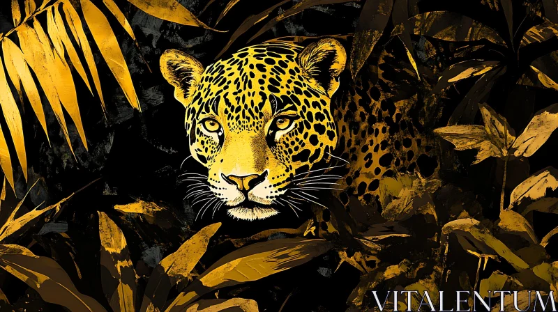 Leopard Portrait in Botanical Golden Hues AI Image