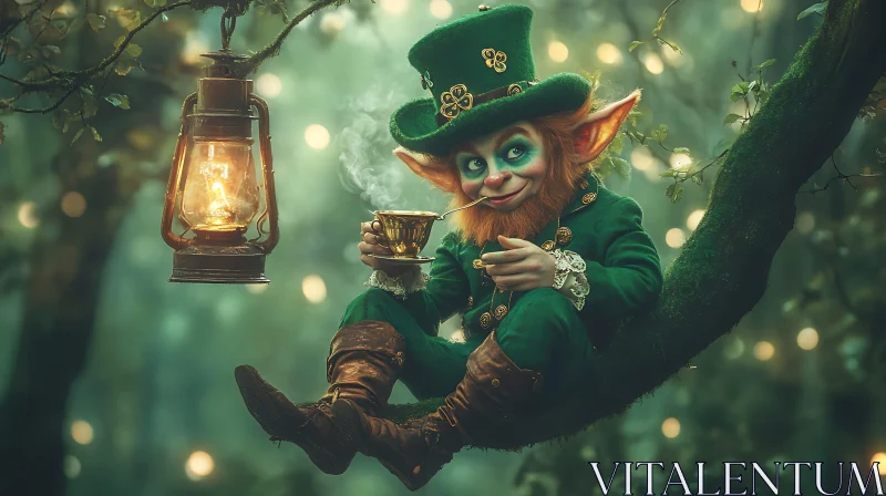 AI ART Forest Leprechaun with Tea