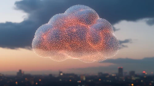 Glowing Cloud Network Above Urban Landscape