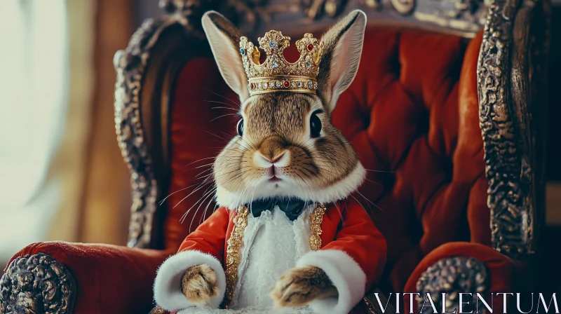 Rabbit King on Red Throne AI Image