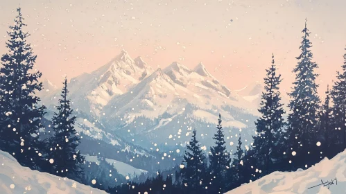 Snowy Peaks and Evergreen Forest Art