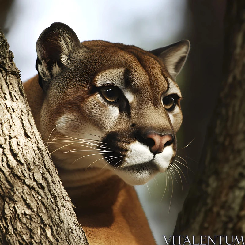 Cougar Peering Through the Forest AI Image