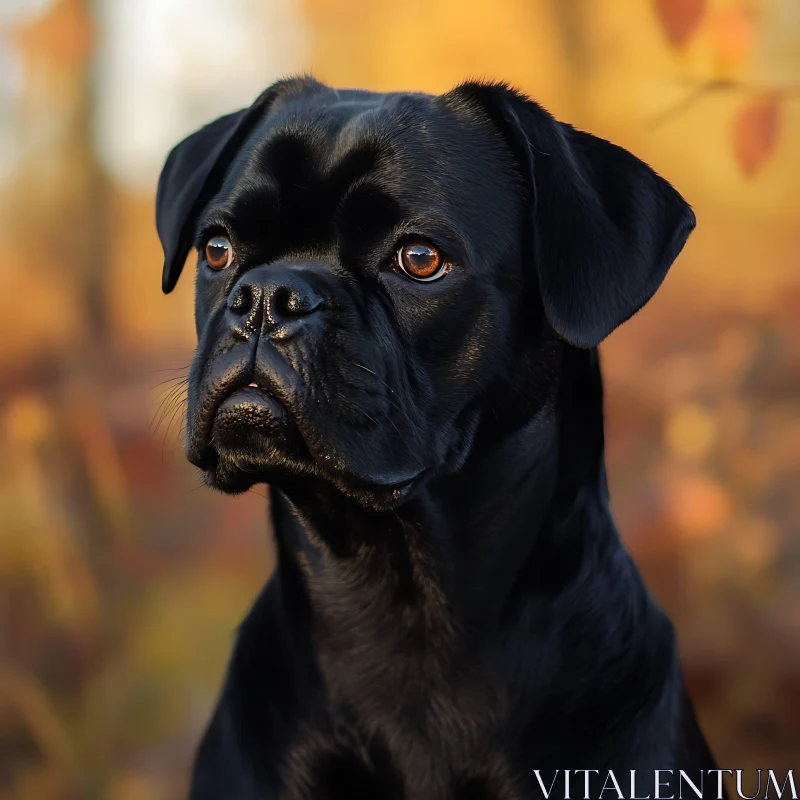 Inquisitive Black Dog in Autumnal Setting AI Image