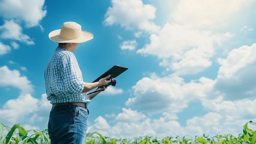 Farmer with Tablet in Cornfield