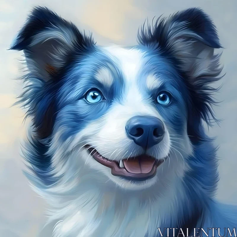 Happy Dog with Blue Eyes Painting AI Image