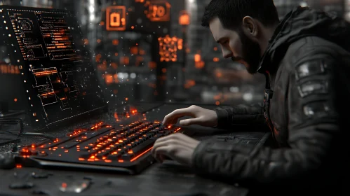 Man Coding in Futuristic Environment