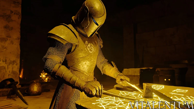 Medieval Knight Forging Weapons AI Image