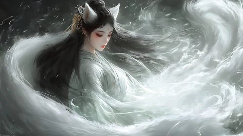 Serene Fox-Girl Portrait in Flowing White