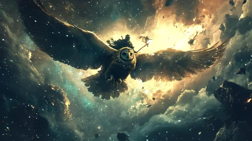 Owl Rider in the Starry Expanse