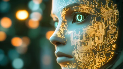 Futuristic Cyborg Portrait with Tech Details