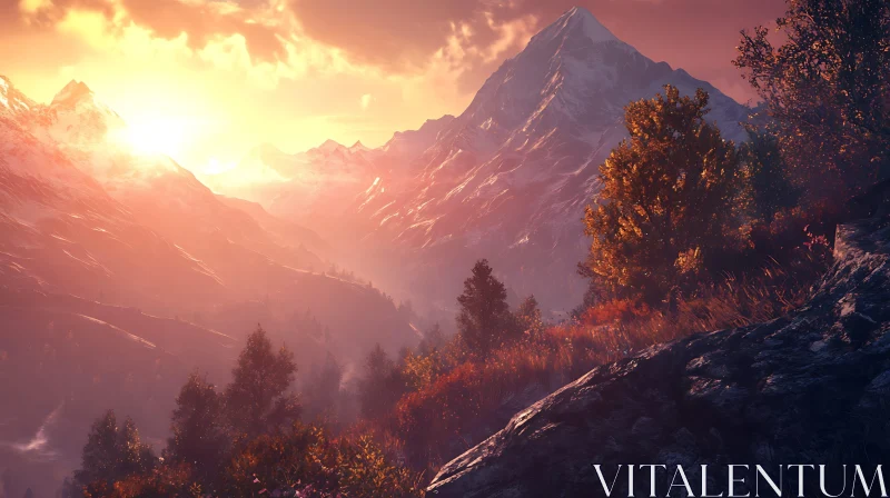 Sunset Over Mountain Peaks AI Image