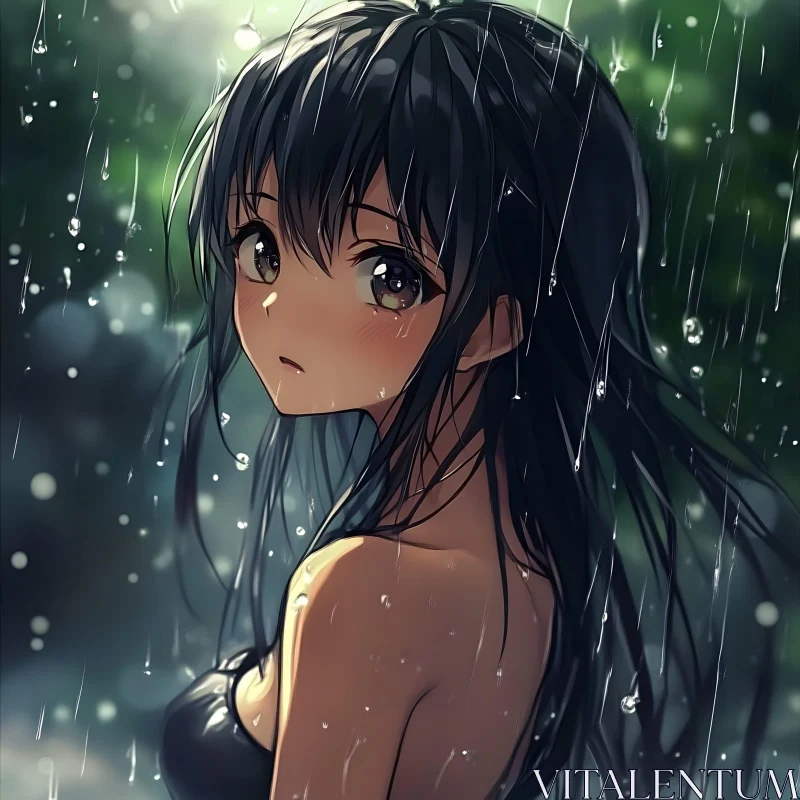 Rainy Day Anime Portrait AI Image