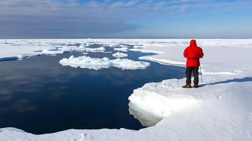 Icy Arctic Vista with Person in Red