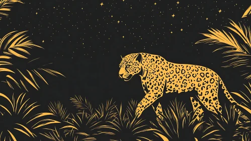 Golden Leopard Under Starlit Sky