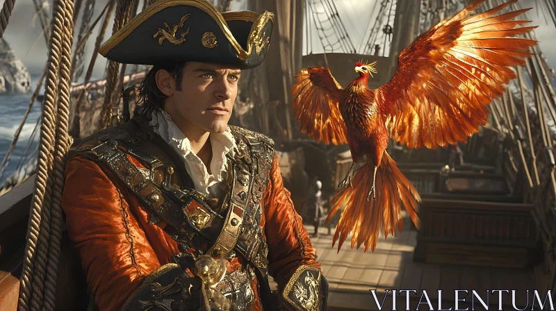 AI ART Pirate with Phoenix Companion