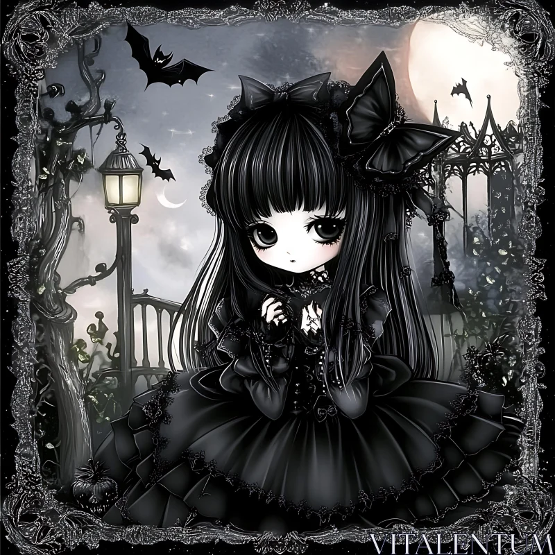 Mysterious Gothic Lolita in Night Scene AI Image