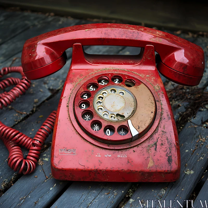 AI ART Old Red Phone on Weathered Wood