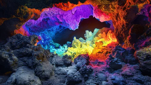 Colorful Cave Interior with Spectacular Rock Formations