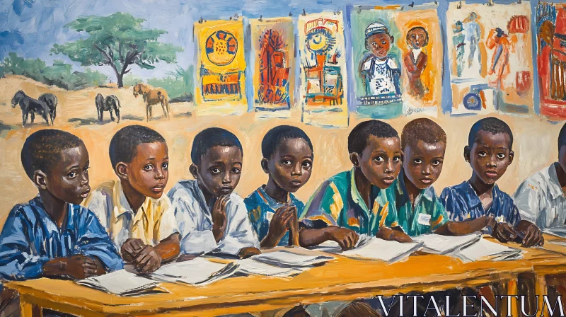 Young Students at School Artwork AI Image