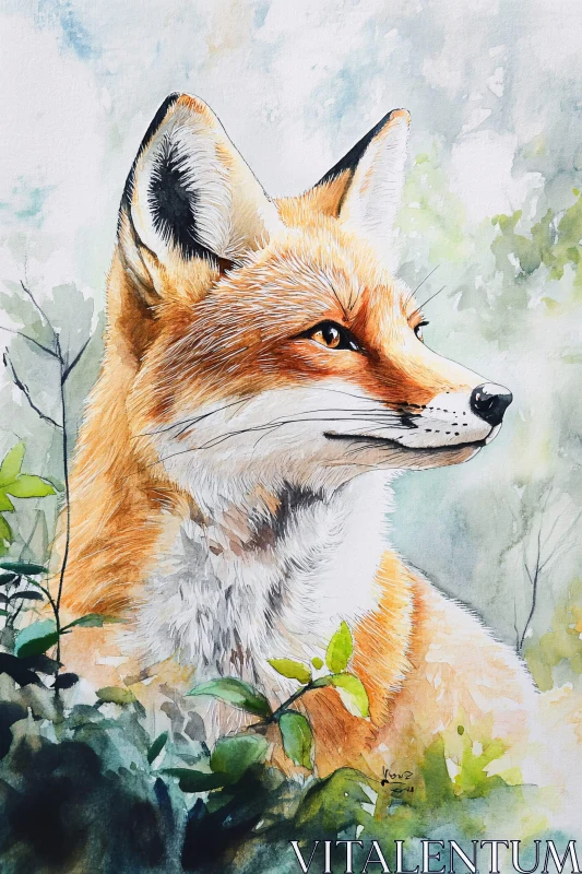 AI ART Fox in Watercolor Surrounded by Nature