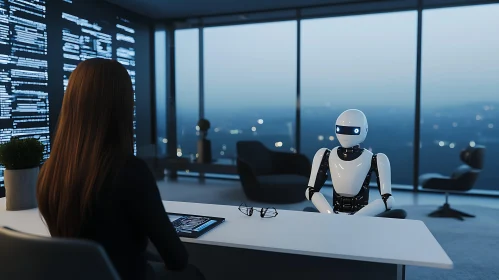 Robot Interview in Modern Office
