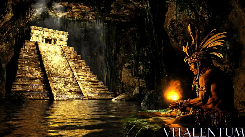 Ancient Mayan Ritual by the Pyramid AI Image