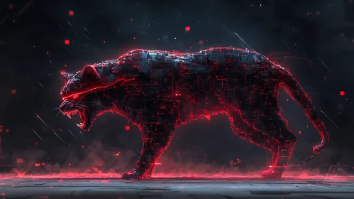 Robotic Panther with Glowing Circuits