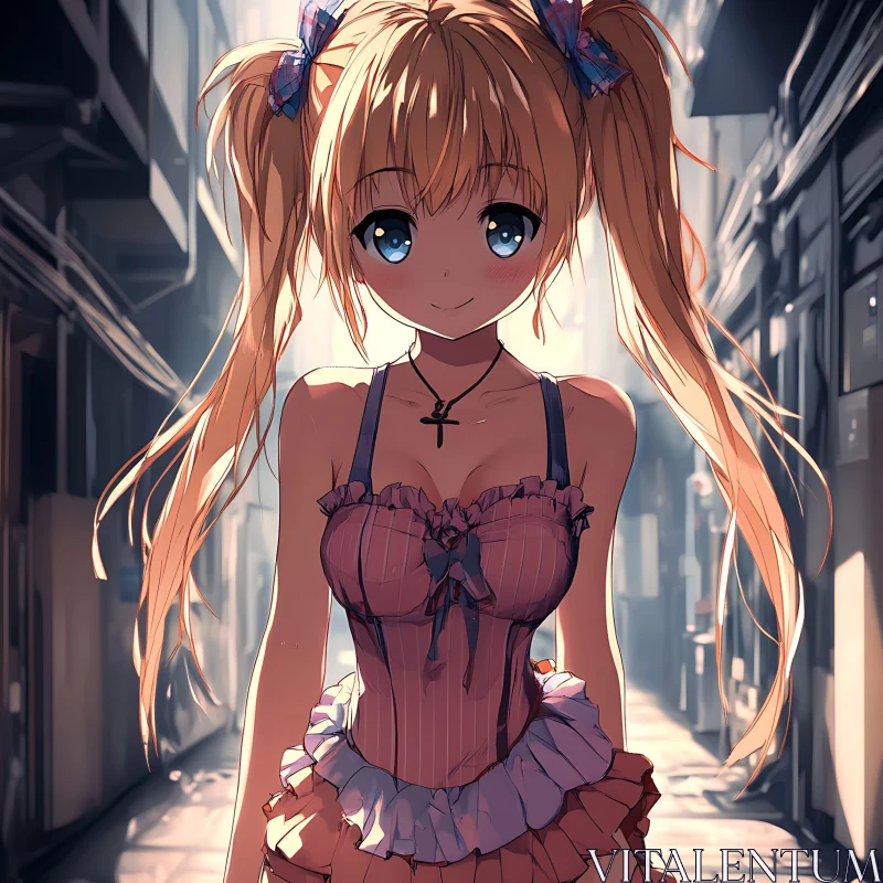 Anime Girl with Blonde Hair and Cross Necklace AI Image