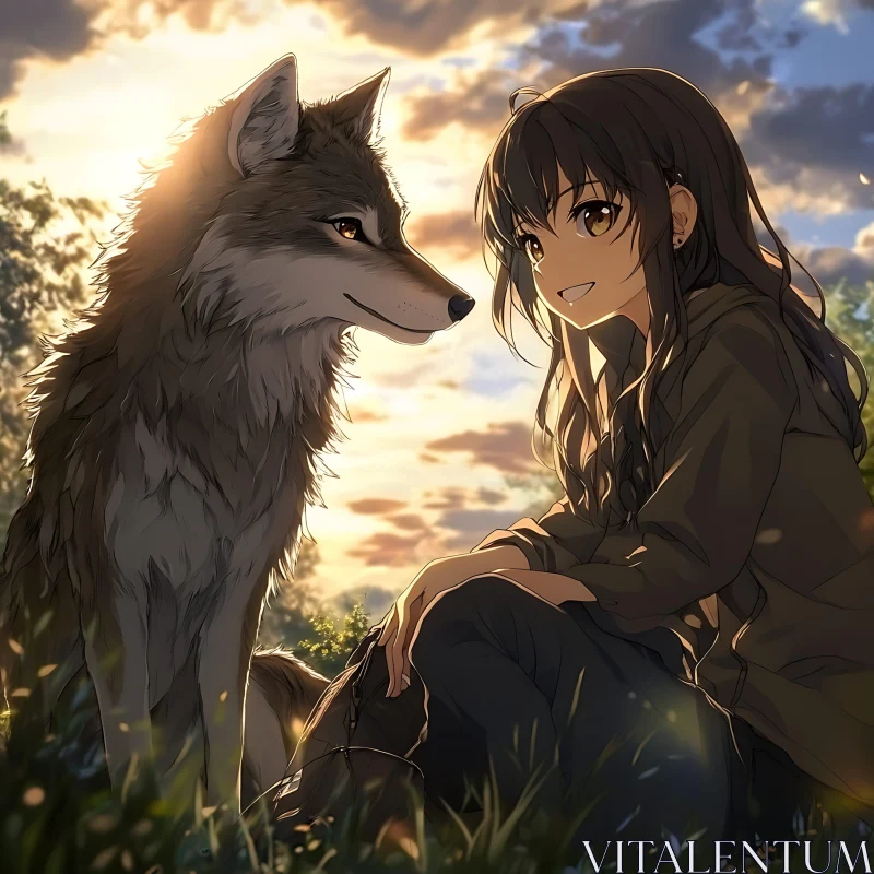 Anime Girl with Wolf Friend AI Image