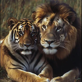 Majestic Lion and Tiger Together