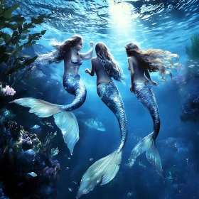 Mystical Underwater Scene with Mermaids