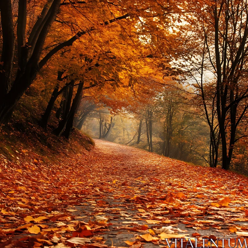 Golden Autumn Path Through The Forest AI Image