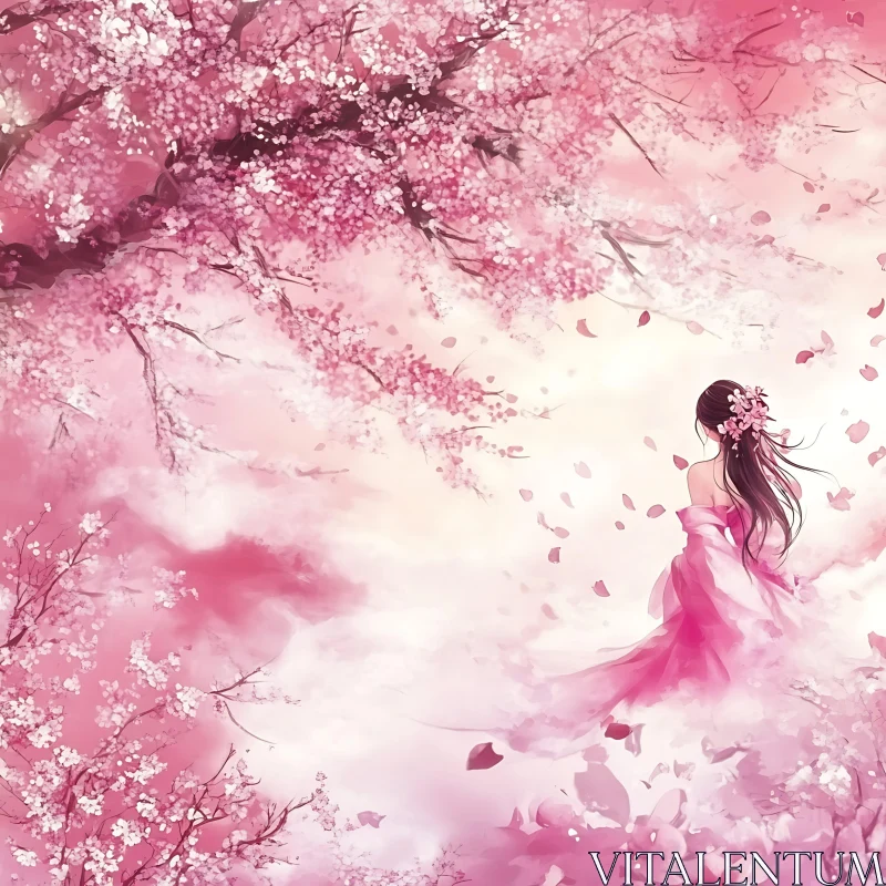 Spring Blossoms and Pink Dress Serenity AI Image