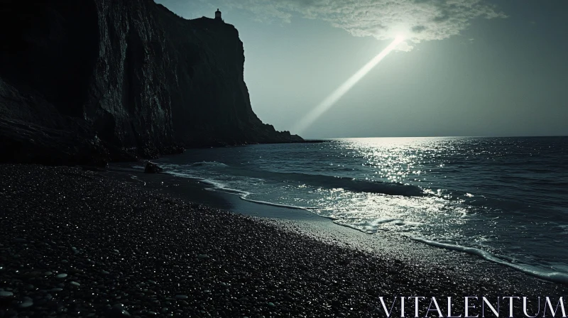 Sunlit Coastal Cliff and Beach AI Image