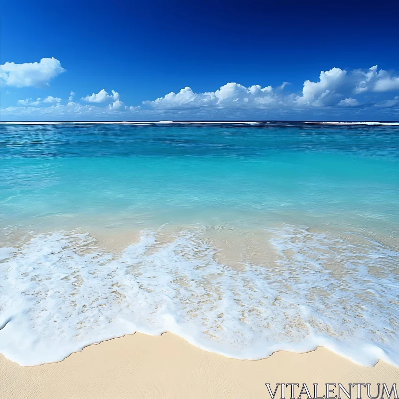 AI ART Tranquil Beach Scene with Blue Sky