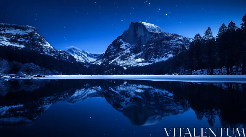 Mountains Reflection at Night AI Image