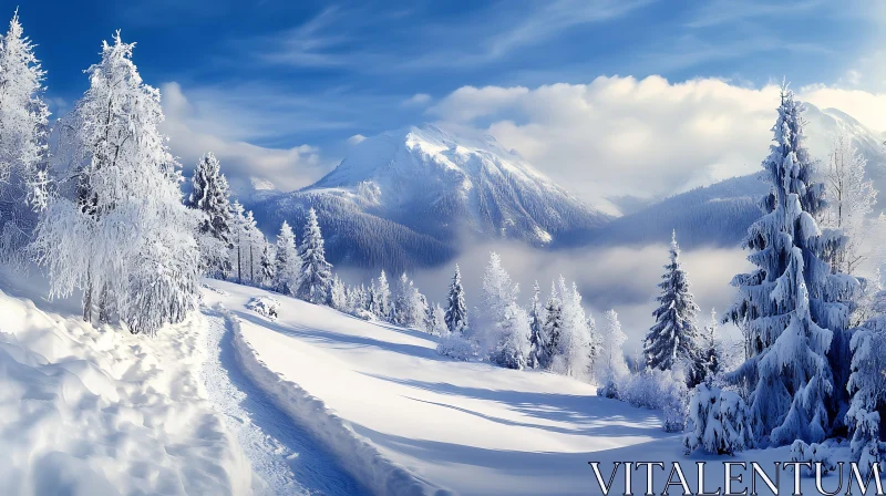 Snowy Mountain Winter Scene AI Image